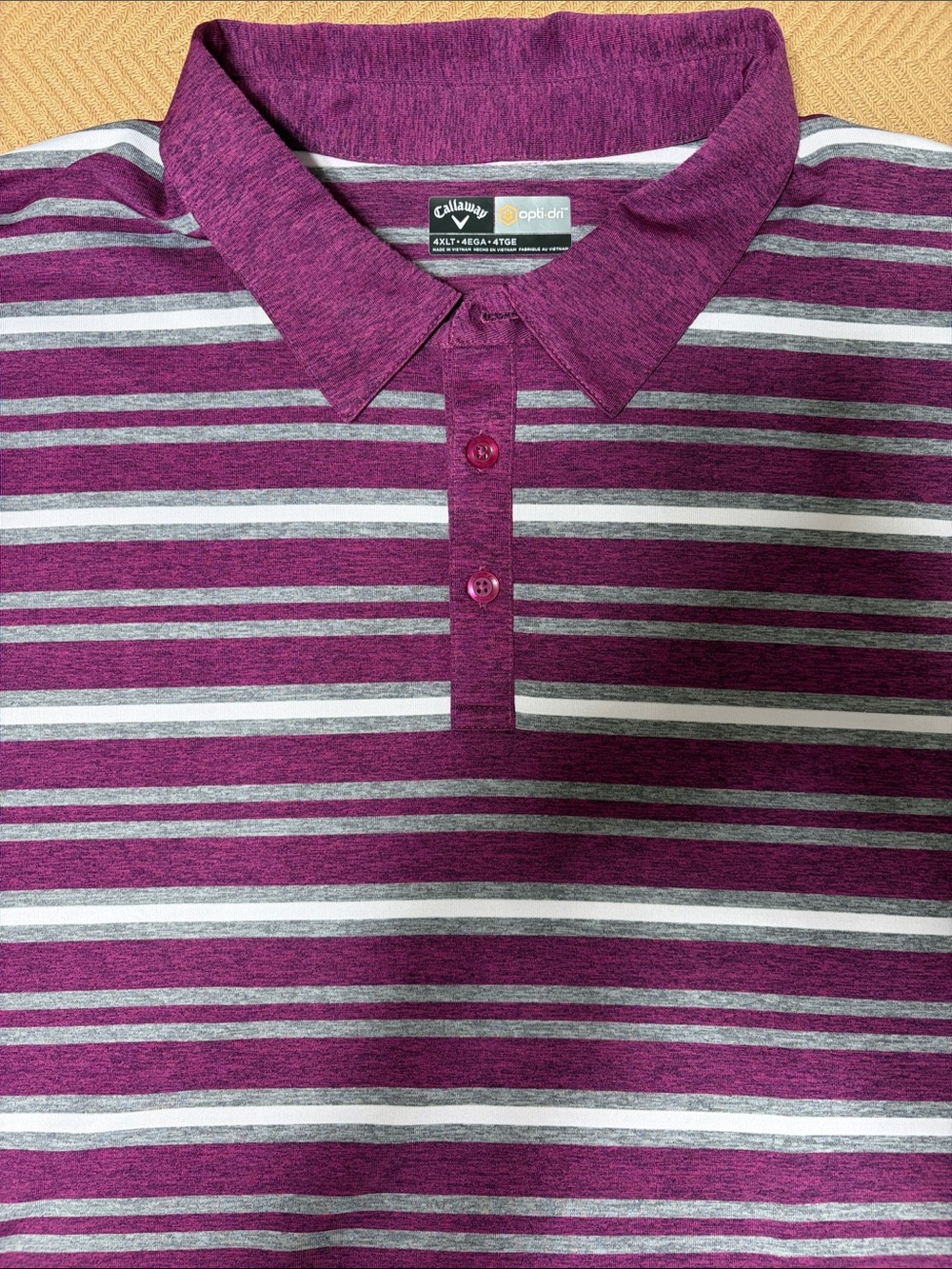 Callaway Men's Heather Purple and Light Gray Striped Polo 4XLT